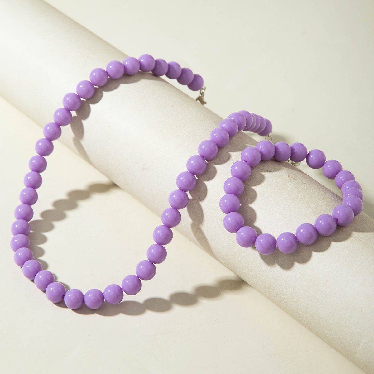 2pcs Minimalist Multi-color Acrylic Bead Necklace & Bracelet Set